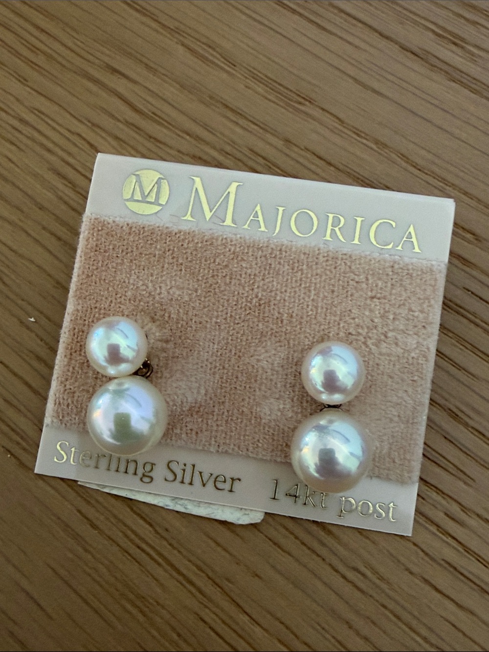 Majorica White Double Pearl Sterling Silver 14kt post Earrings